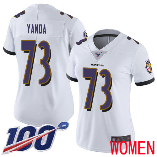 Baltimore Ravens Limited White Women Marshal Yanda Road Jersey NFL Football #73 100th Season Vapor Untouchable->baltimore ravens->NFL Jersey